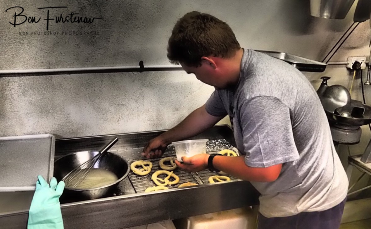 Ruhan salting the Pretzels