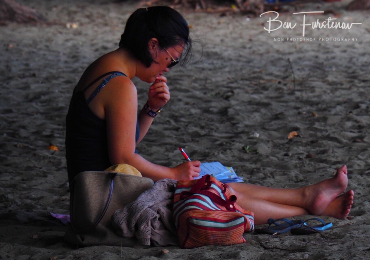 Veronique working on the beach, Tamarin village, Mauritius