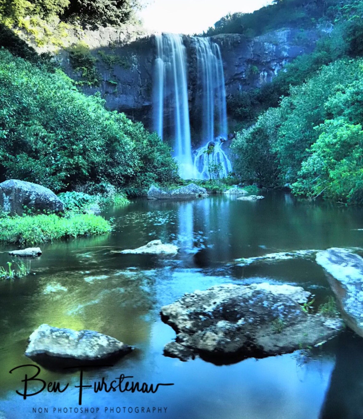 At last, Tamarin Falls from a distance, Black River National Park 