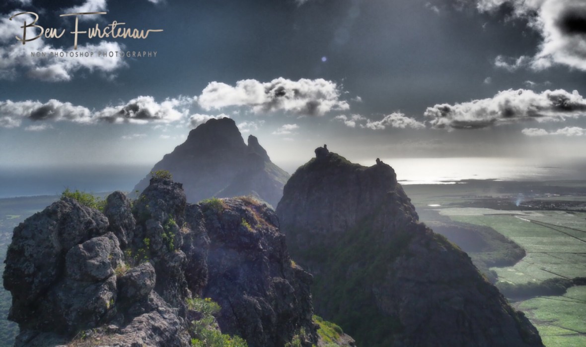 Looking west towards the ocean, sun and clouds displayed dramatically, Troix Mamelles