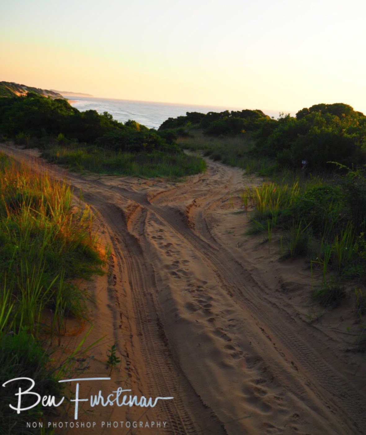 Sunrise along the sand tracks on Machangulo peninsula 