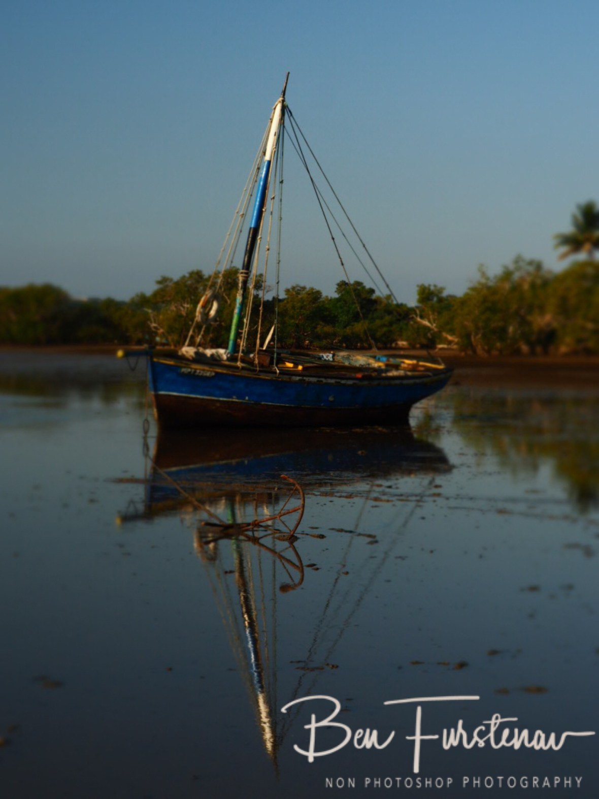 Dhow reflections at Santa Maria harbour, Santa Maria, Machangulo Peninsula 