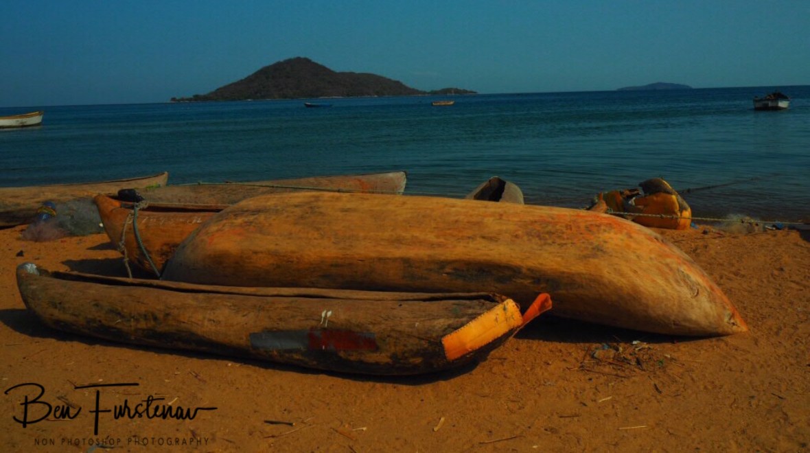 Banana boat on dry land, Chembe, Cape Maclear, Lake Malawi, Malawi 