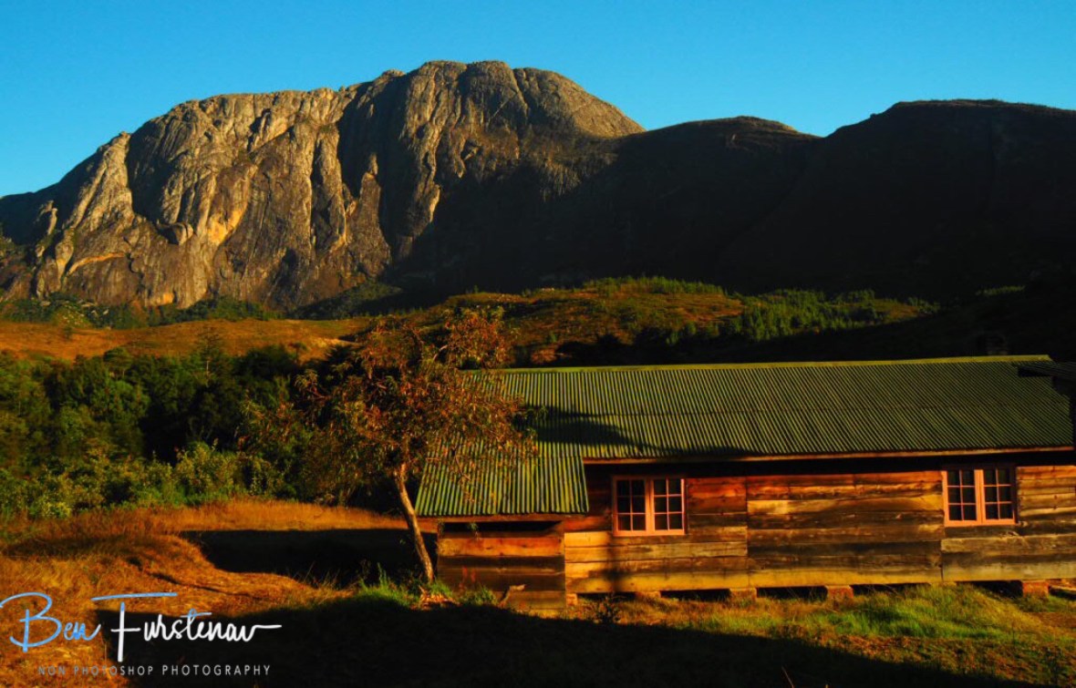 Chambe Hut in front of Chambe Mountain, Mulanje Mountains, Malawi
