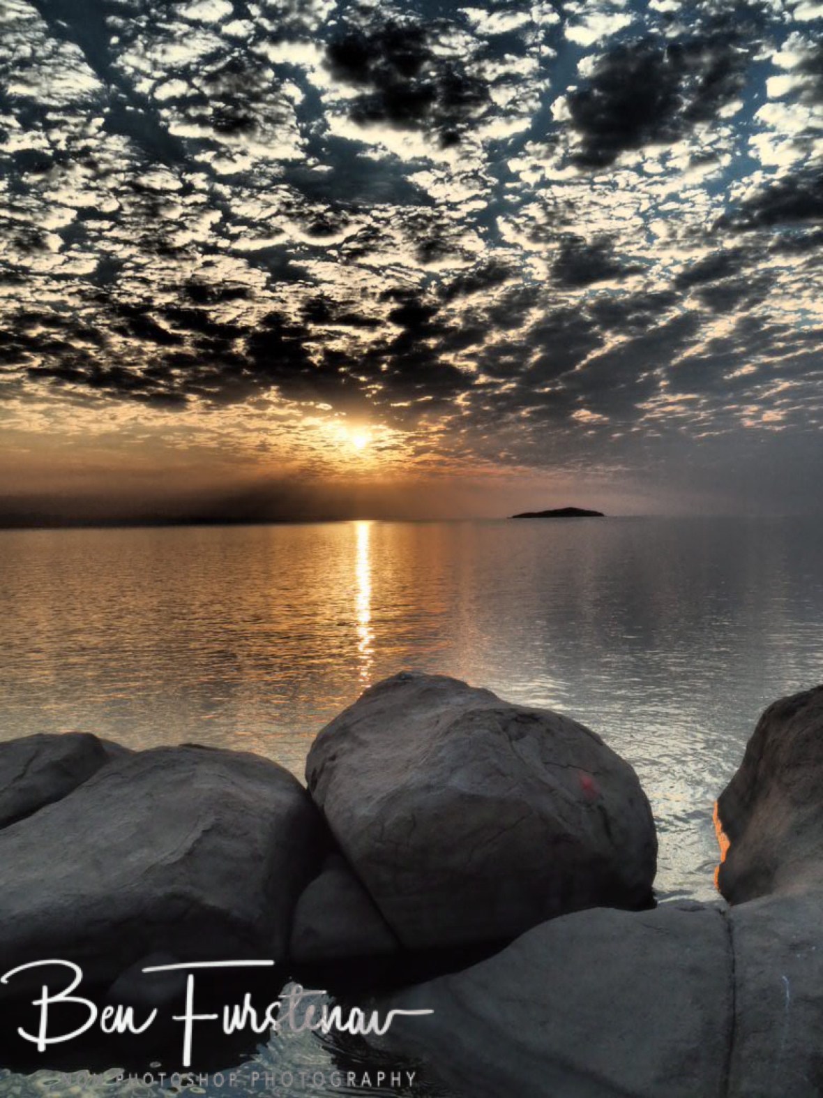 Smooth boulders at sunset at Otter Point, Cape MaClear, Lake Malawi, Malawi