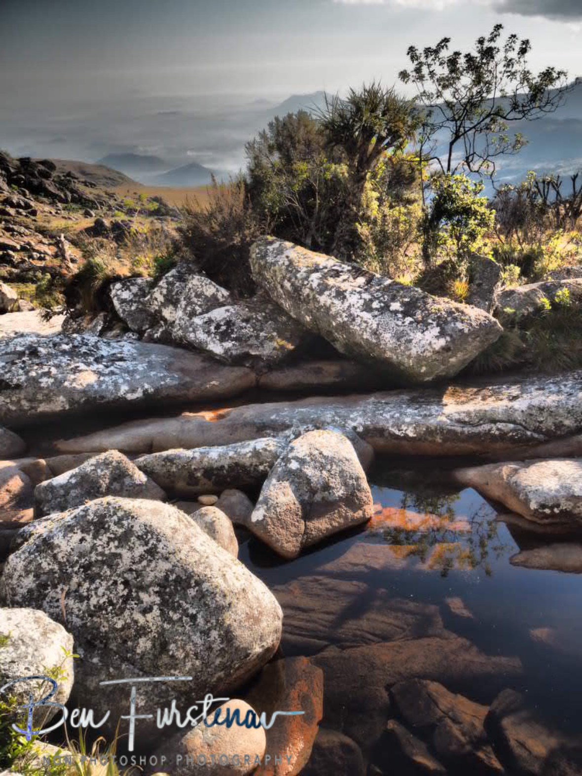 Creek and valley below, Mulanje Mountains, Malawi
