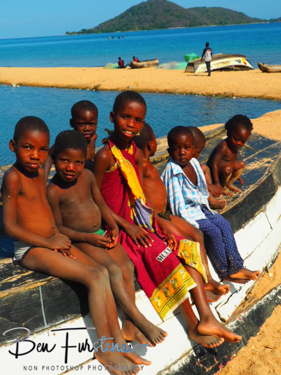 Kid parade in Chembe, Cape Maclear, Lake Malawi, Malawi 