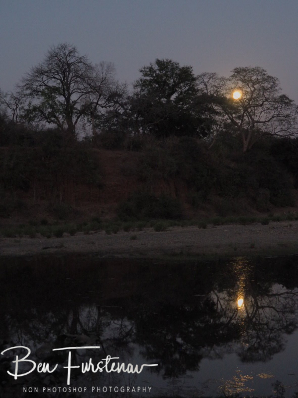 Full moon rise over Chongwe River, Lower Zambezi National Park, Zambia 