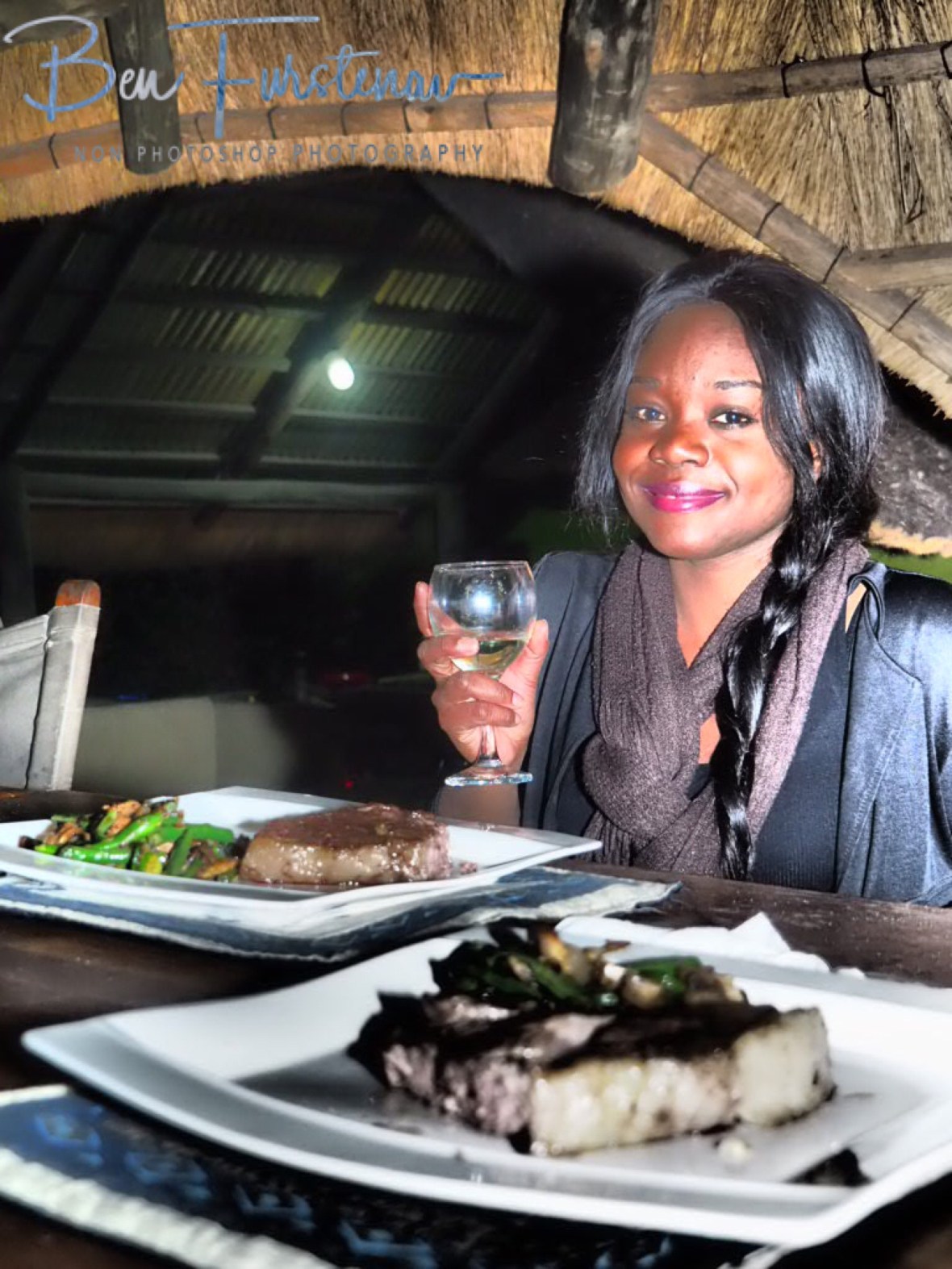 Dinner is served with a good glass off wine, Pioneer Camp, Lusaka, Zambia 