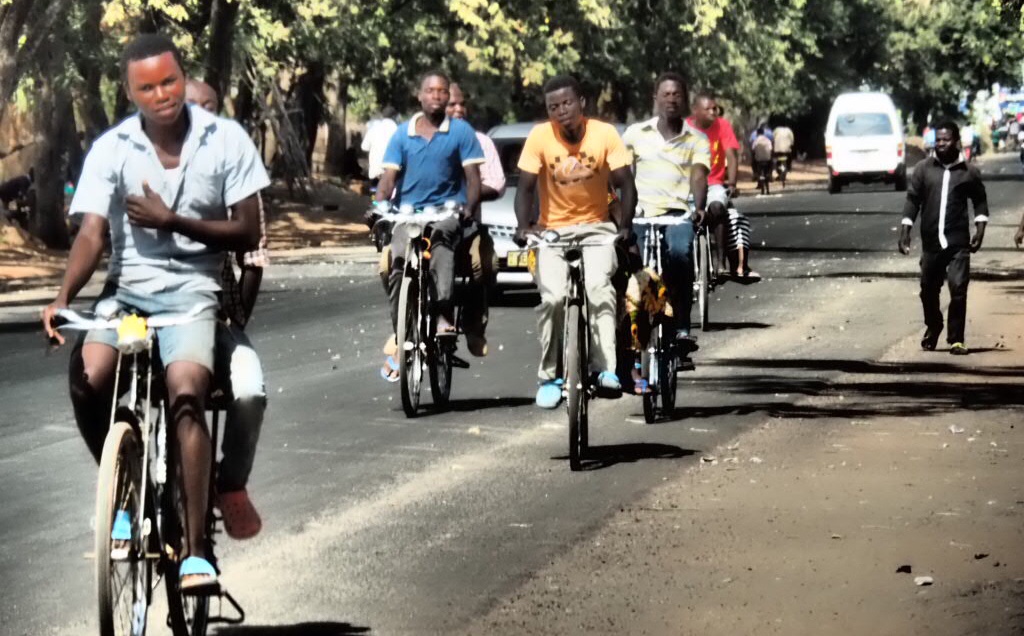 Busy cycle street in Salima, Malawi 