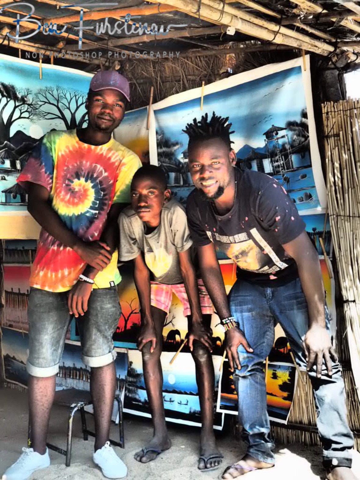 Boston and his painting team in Chembe, Cape Maclear, Lake Malawi, Malawi