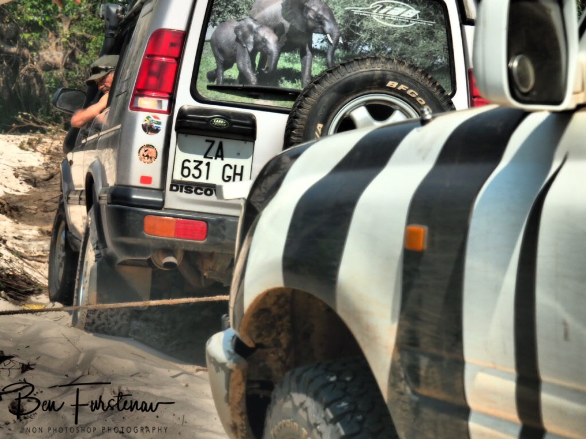 Stuck to deep for one winch alone, Liuwa Plains National Park, Zambia 