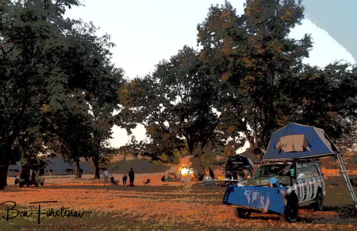 Early morning coffee at the bonfire, Blue Lagoon National Park, Zambia 
