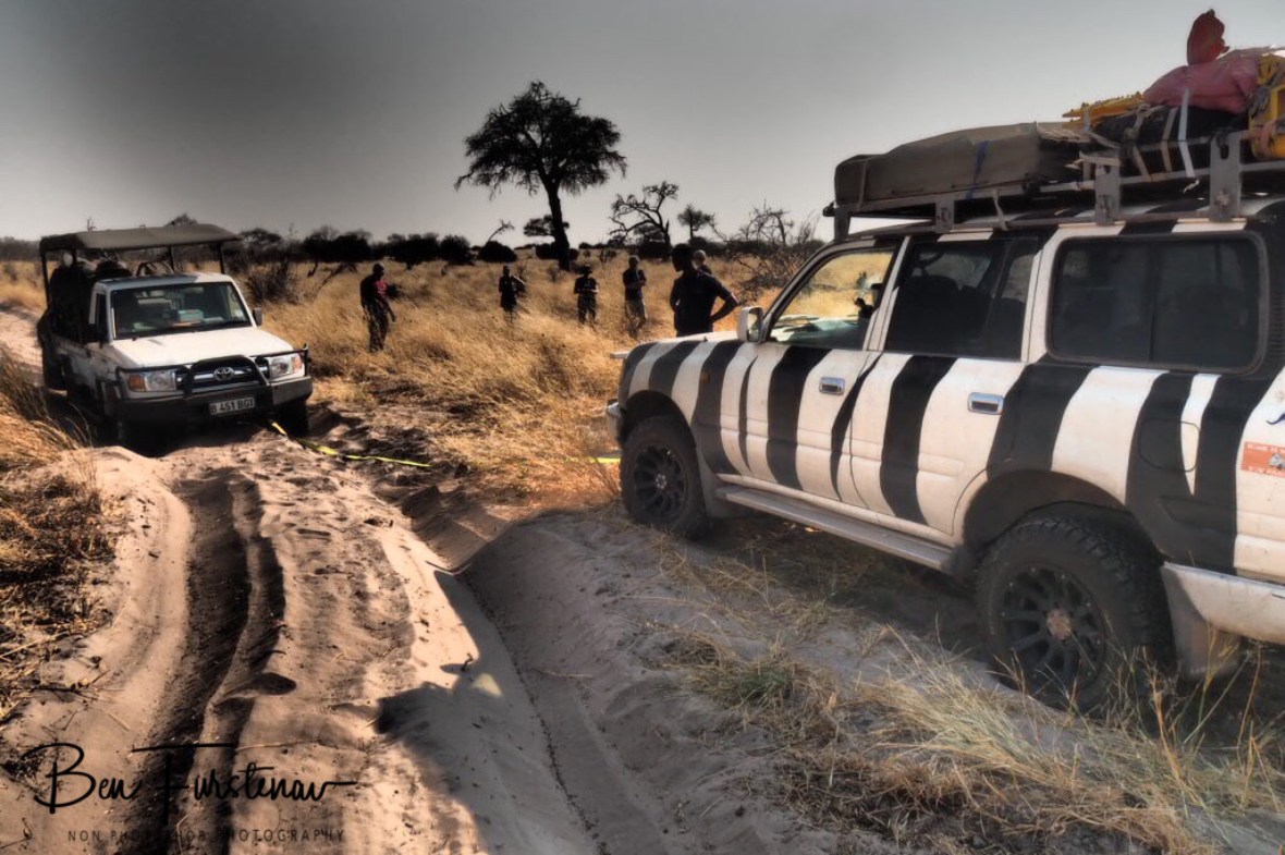 Pulling yet another vehicle out off trouble, Moremi National Park, Okavango Delta, Botswana