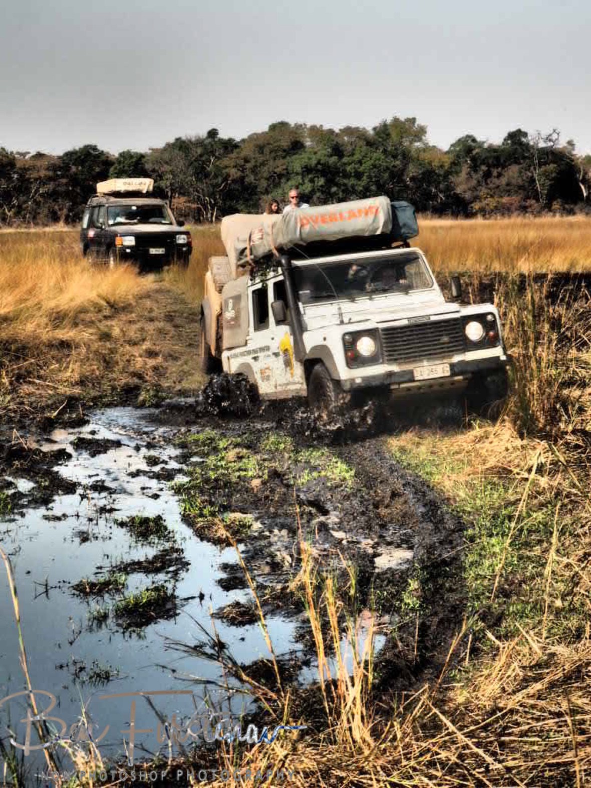 Claudio tackling a swampy area in Liuwa Plains National Park, Zambia 