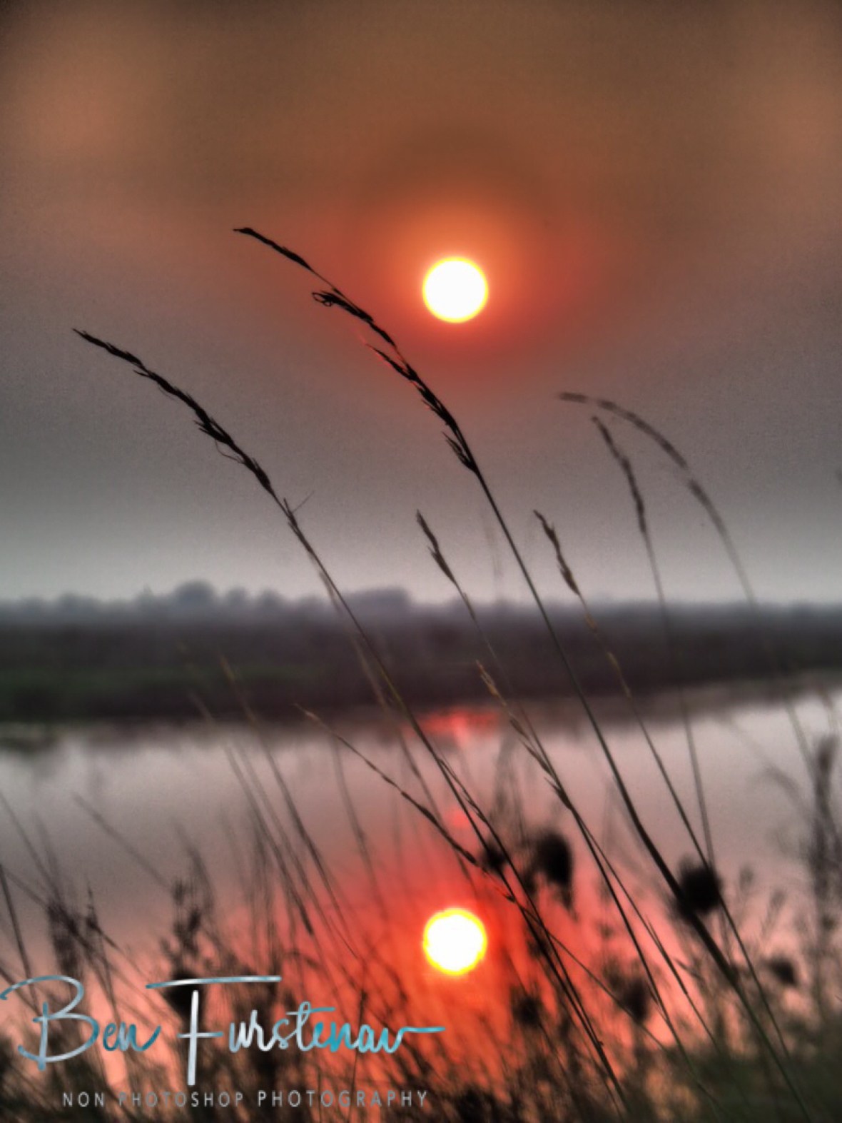Light display and reflections near Sioma Falls, Zambia