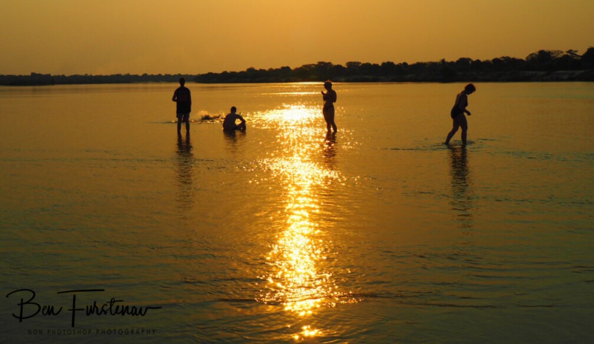 Beer and sunset in the Zambezi, Katima Mulilo, Namibia