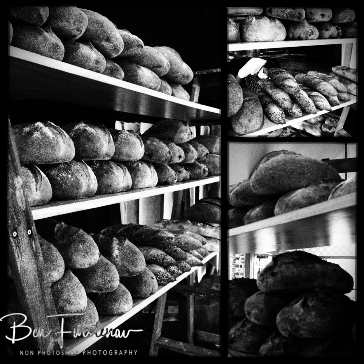Sourdough bread selection on wooden planks, Newrybar, New South Wales, Australia