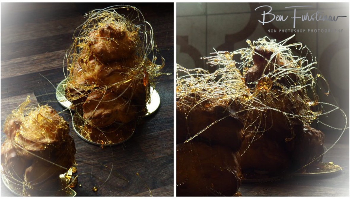 Croquembouche are profiteroles glued and garnished with liquid caramel, Newrybar, New South Wales, Australia