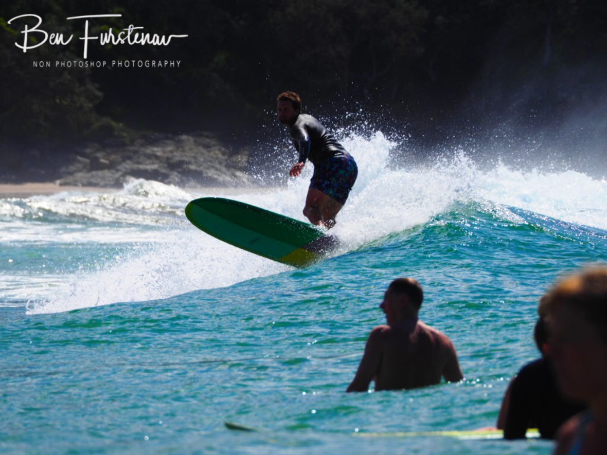 Crowded surf at Diggers Beach, New South Wales, Australia
