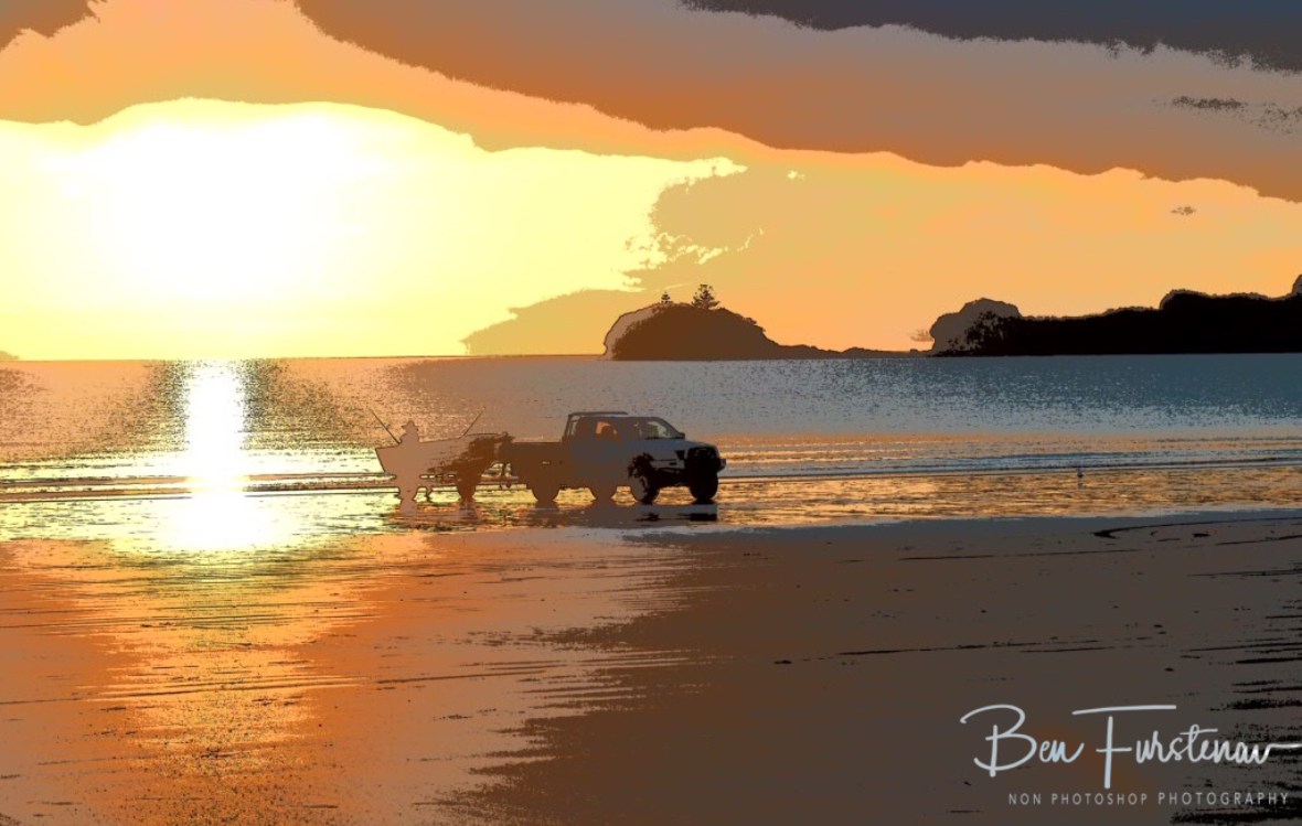 Early morning boat launch from the beach at Cape Hillsborough, Queensland, Australia