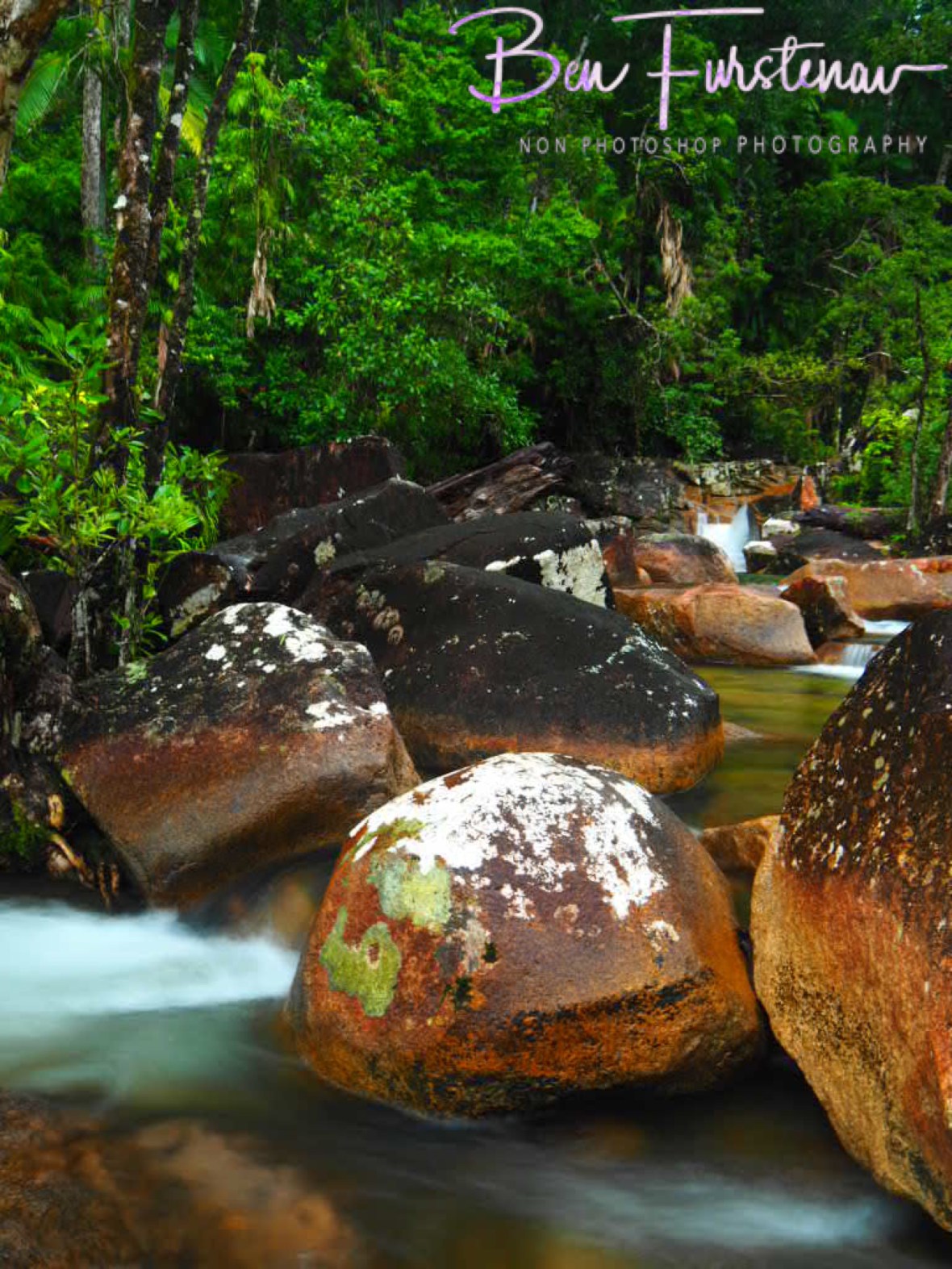Colourful boulders at Finch Hatton Gorge, Eungalla National Park, Queensland, Australia 