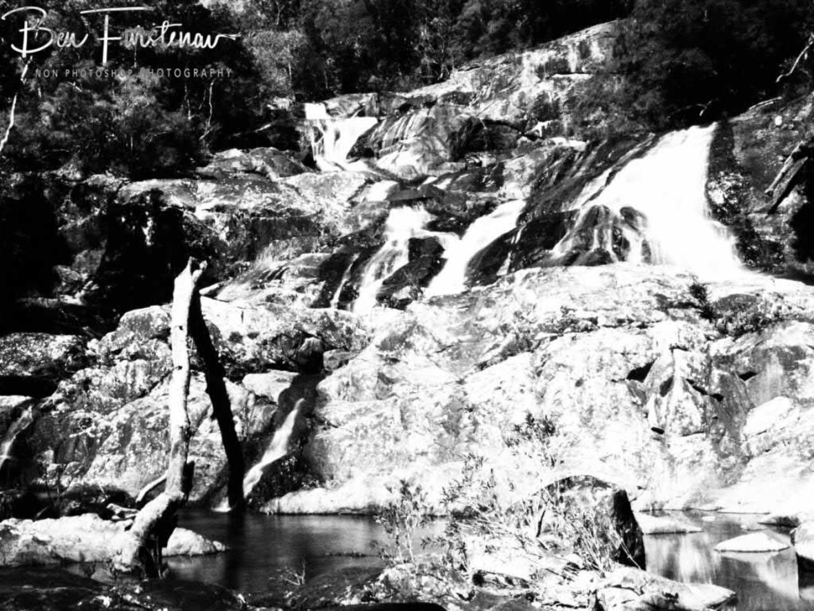 Black and white Birthday Creek Falls, Northern Queensland, Australia 