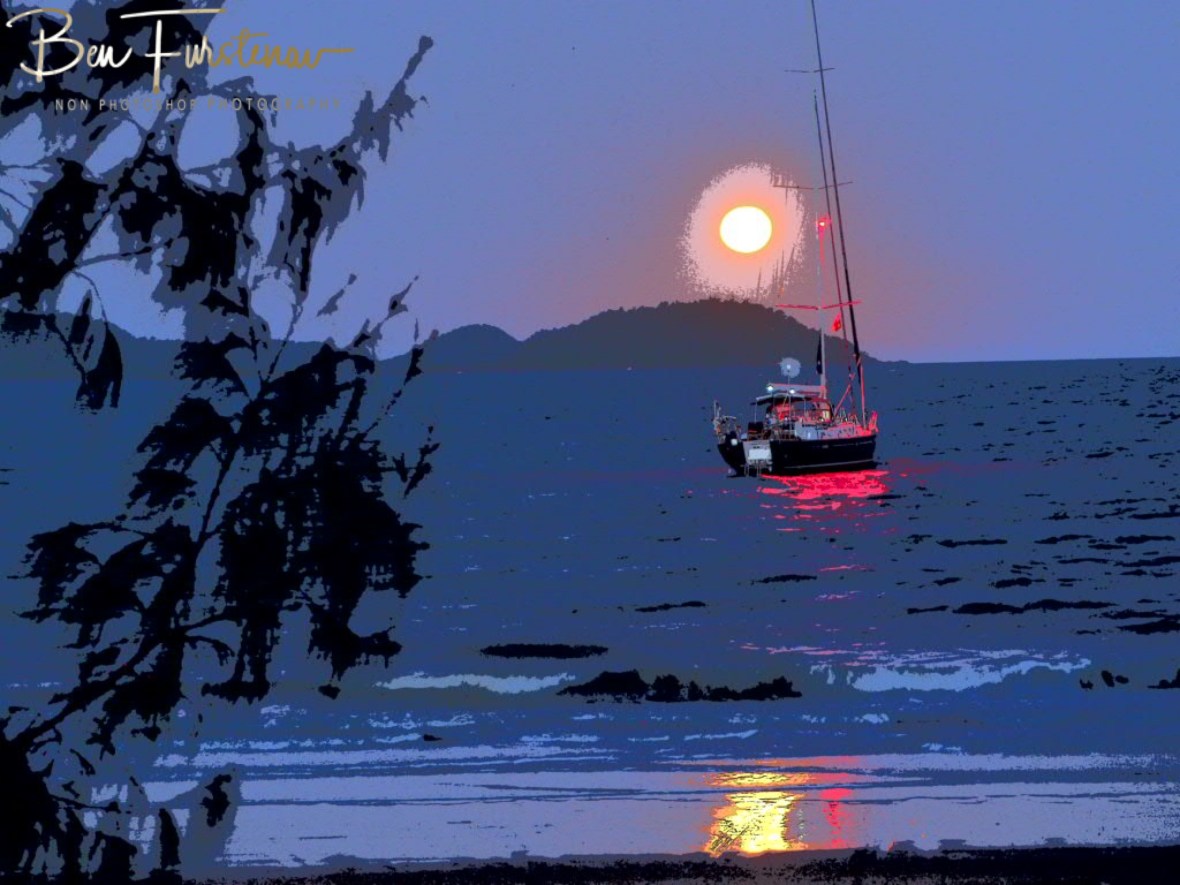 Tropical paradise lid up by full moon at Mission Beach, Tropical Queensland, Australia 