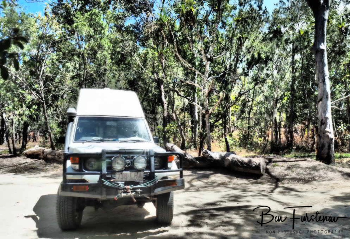 Dry and dusty camping area at Upper Davies Creek, Atherton Tablelands, Far North Queensland, Australia
