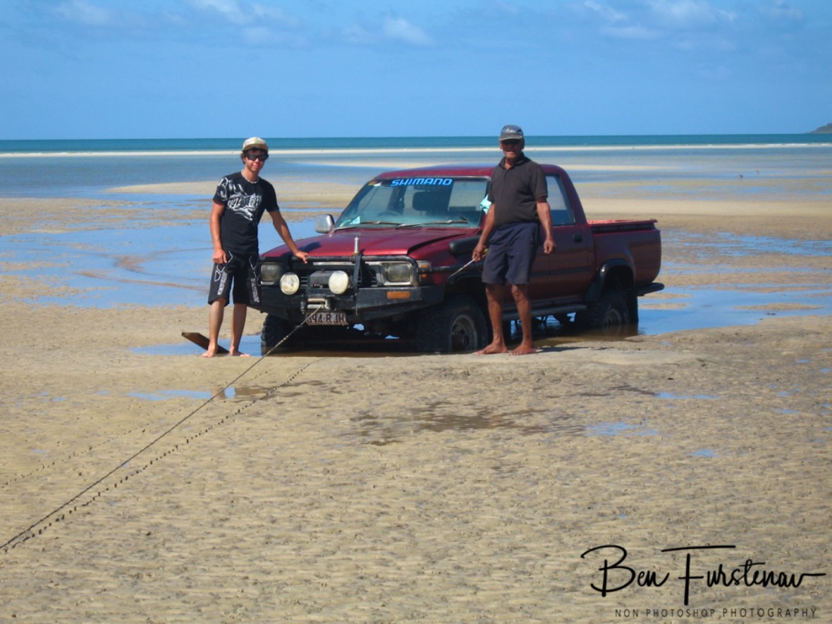 Bogged to the axles at Elim Beach, Cape York Peninsula, Far North Queensland, Australia